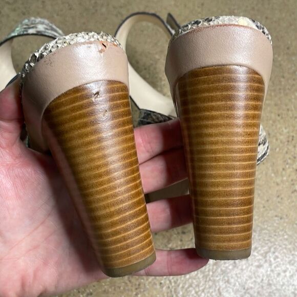 Coach Kensington Snake Print Ankle Wrap Platform Heeled Sandals 8.5 Nude, Taupe - Picture 11 of 12